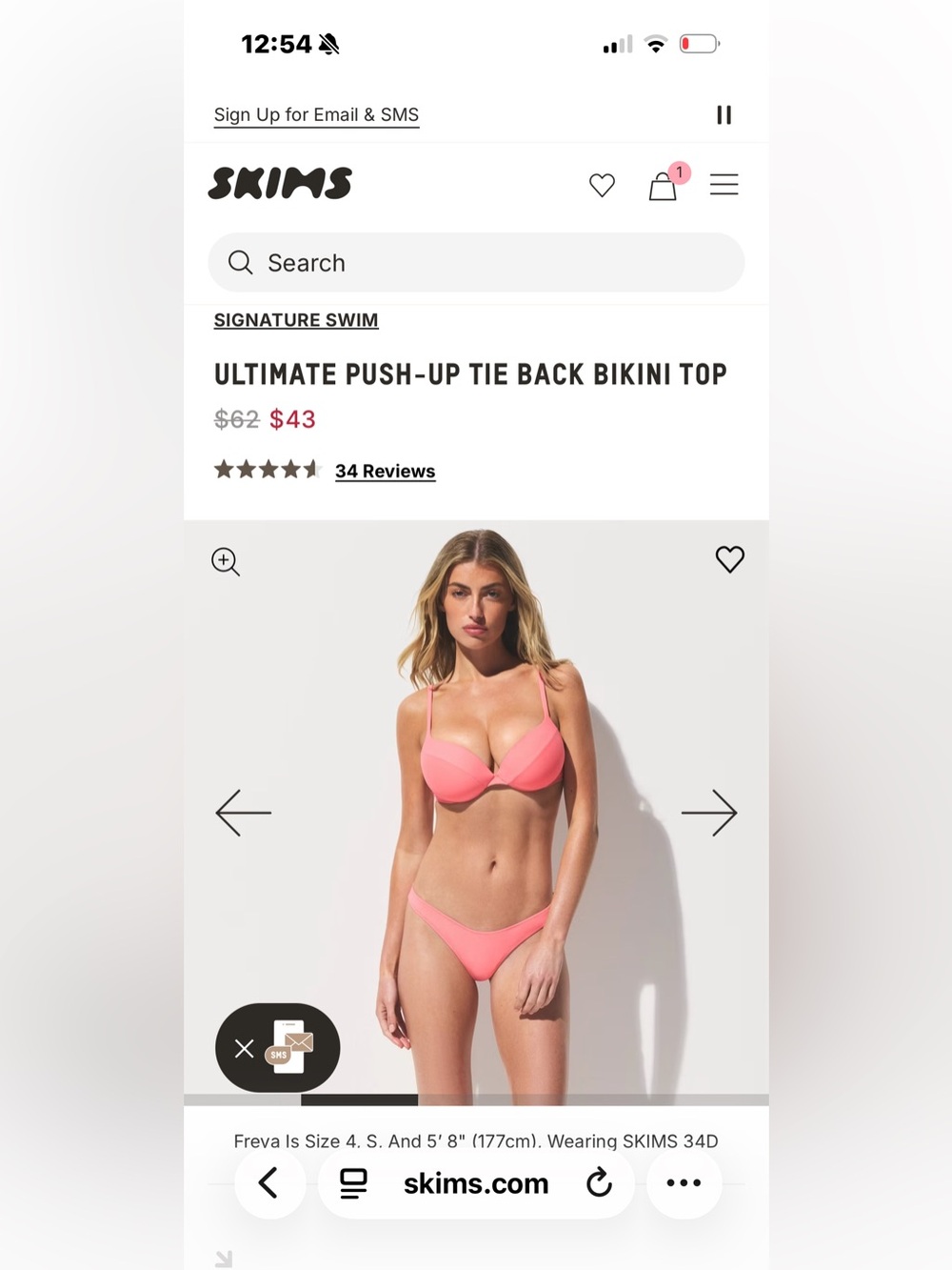SKIMS Ultimate Push-Up Tie Back Bikini Top — Coral Pink